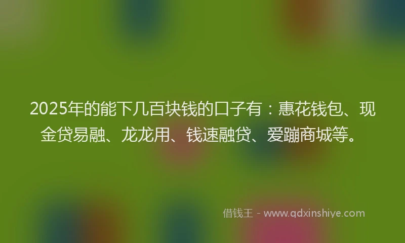 2025年的能下几百块钱的口子有：惠花钱包、现金贷易融、龙龙用、钱速融贷、爱蹦商城等。
