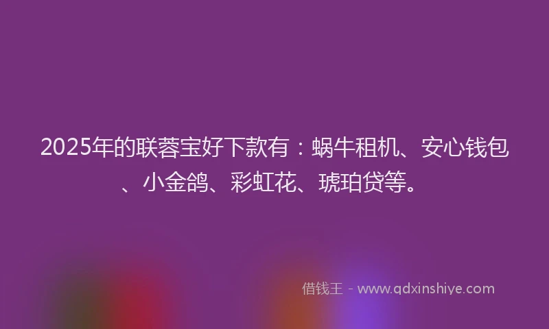 2025年的联蓉宝好下款有：蜗牛租机、安心钱包、小金鸽、彩虹花、琥珀贷等。