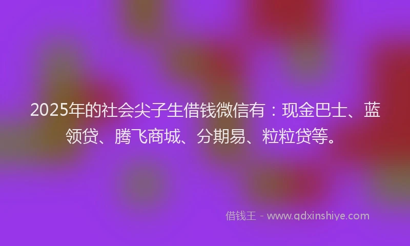 2025年的社会尖子生借钱微信有：现金巴士、蓝领贷、腾飞商城、分期易、粒粒贷等。