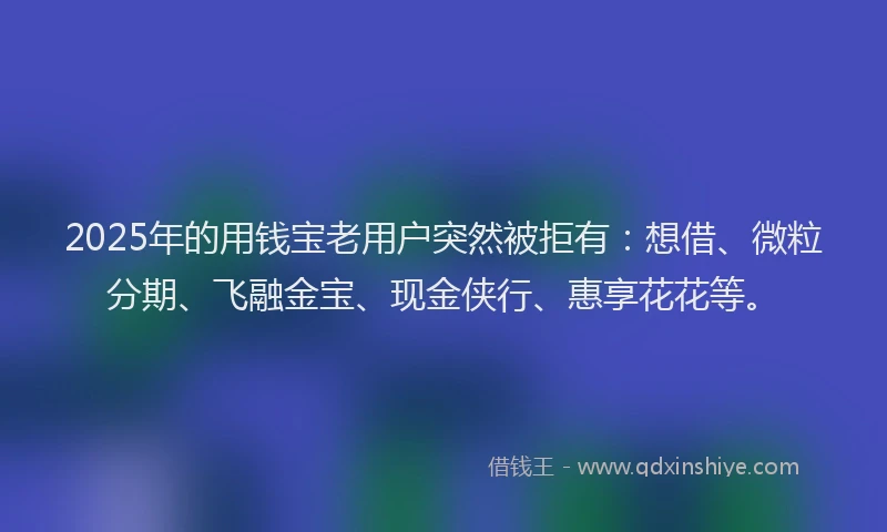 2025年的用钱宝老用户突然被拒有：想借、微粒分期、飞融金宝、现金侠行、惠享花花等。