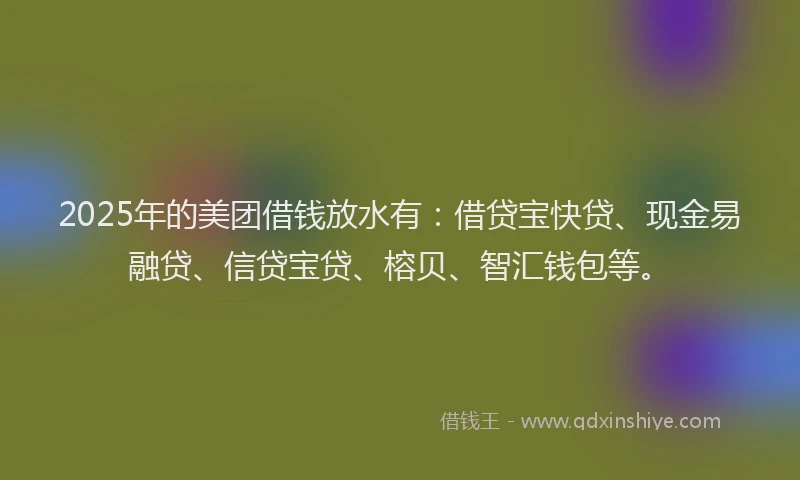 2025年的美团借钱放水有:借贷宝快贷、现金易融贷、信贷宝贷、榕贝、智汇钱包等。