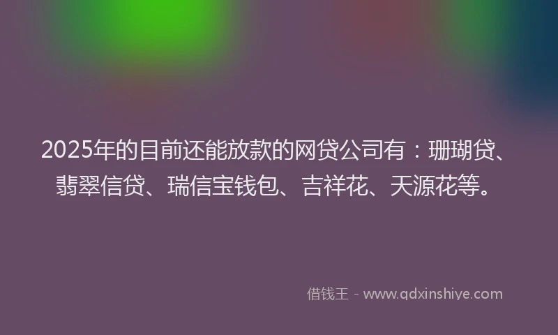 2025年的目前还能放款的网贷公司有:珊瑚贷、翡翠信贷、瑞信宝钱包、吉祥花、天源花等。