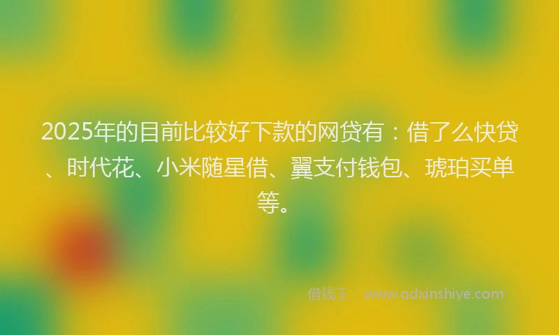 2025年的目前比较好下款的网贷有：借了么快贷、时代花、小米随星借、翼支付钱包、琥珀买单等。