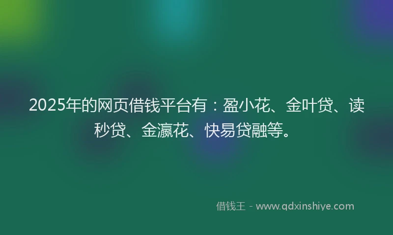 2025年的网页借钱平台有:盈小花、金叶贷、读秒贷、金瀛花、快易贷融等。