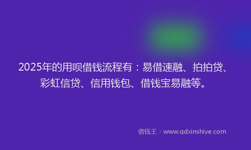 2025年的用呗借钱流程有：易借速融、拍拍贷、彩虹信贷、信用钱包、借钱宝易融等。