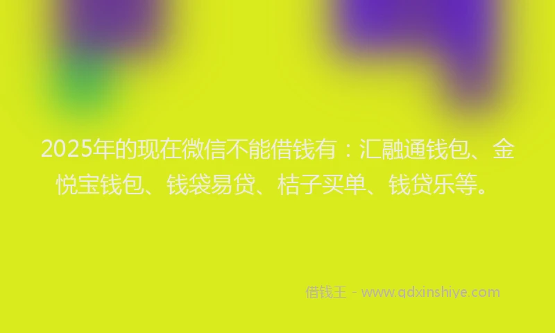 2025年的现在微信不能借钱有：汇融通钱包、金悦宝钱包、钱袋易贷、桔子买单、钱贷乐等。