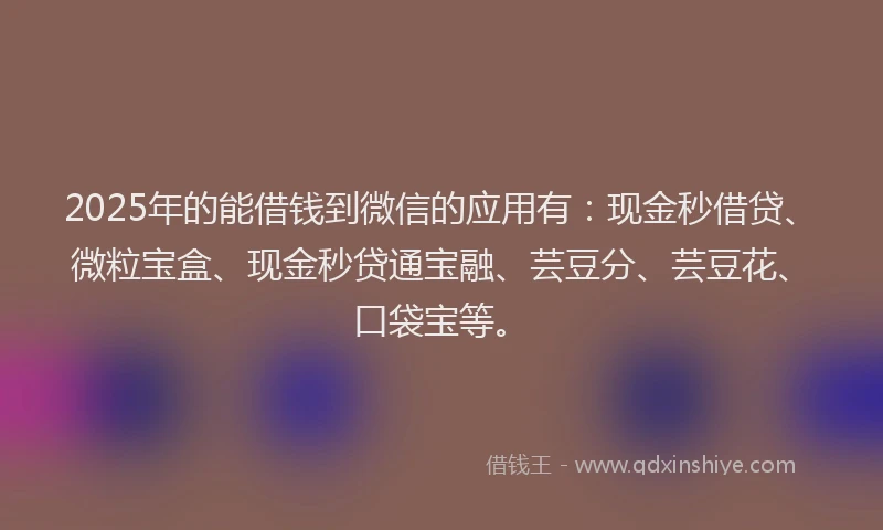 2025年的能借钱到微信的应用有:现金秒借贷、微粒宝盒、现金秒贷通宝融、芸豆分、芸豆花、口袋宝等。