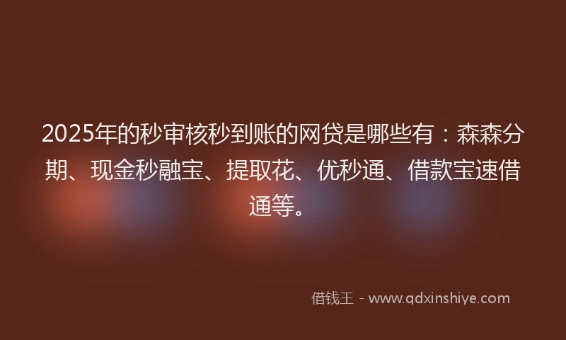 2025年的秒审核秒到账的网贷是哪些有：森森分期、现金秒融宝、提取花、优秒通、借款宝速借通等。