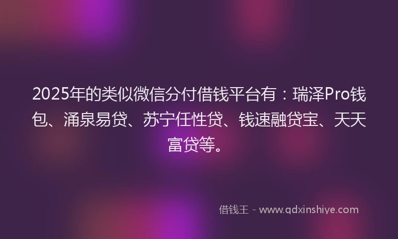 2025年的类似微信分付借钱平台有：瑞泽Pro钱包、涌泉易贷、苏宁任性贷、钱速融贷宝、天天富贷等。