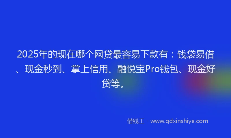 2025年的现在哪个网贷最容易下款有：钱袋易借、现金秒到、掌上信用、融悦宝Pro钱包、现金好贷等。