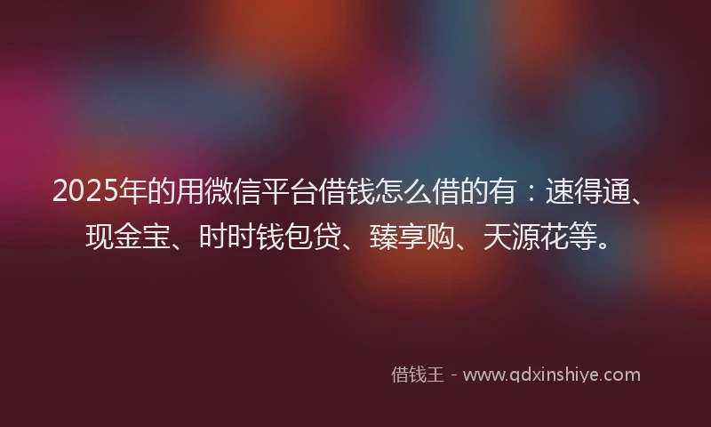 2025年的用微信平台借钱怎么借的有：速得通、现金宝、时时钱包贷、臻享购、天源花等。