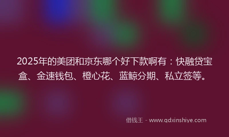 2025年的美团和京东哪个好下款啊有：快融贷宝盒、金速钱包、橙心花、蓝鲸分期、私立签等。