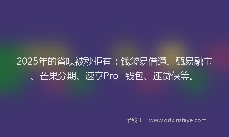 2025年的省呗被秒拒有：钱袋易借通、甄易融宝、芒果分期、速享Pro+钱包、速贷侠等。