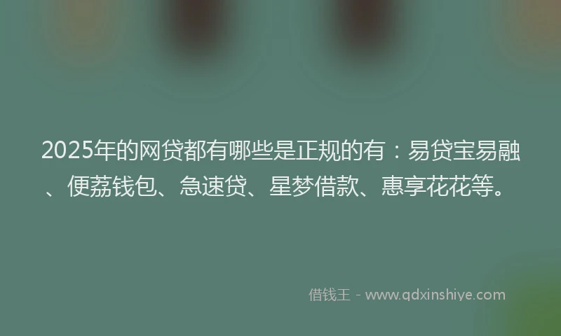 2025年的网贷都有哪些是正规的有：易贷宝易融、便荔钱包、急速贷、星梦借款、惠享花花等。