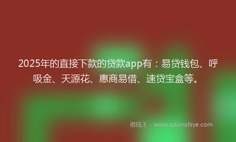 2025年的直接下款的贷款app有：易贷钱包、呼吸金、天源花、惠商易借、速贷宝盒等。