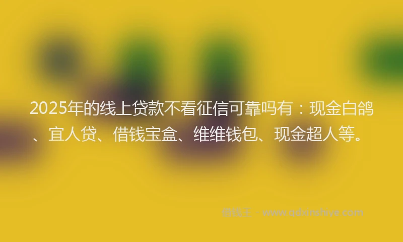 2025年的线上贷款不看征信可靠吗有：现金白鸽、宜人贷、借钱宝盒、维维钱包、现金超人等。