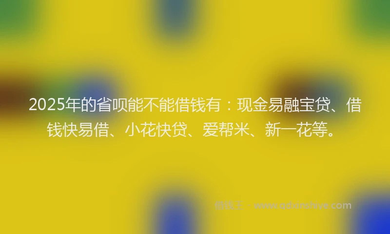2025年的省呗能不能借钱有：现金易融宝贷、借钱快易借、小花快贷、爱帮米、新一花等。
