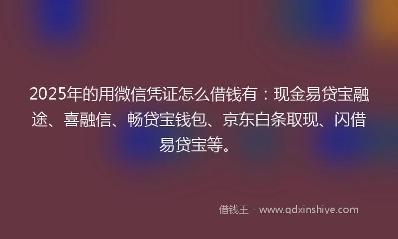 2025年的用微信凭证怎么借钱有：现金易贷宝融途、喜融信、畅贷宝钱包、京东白条取现、闪借易贷宝等。