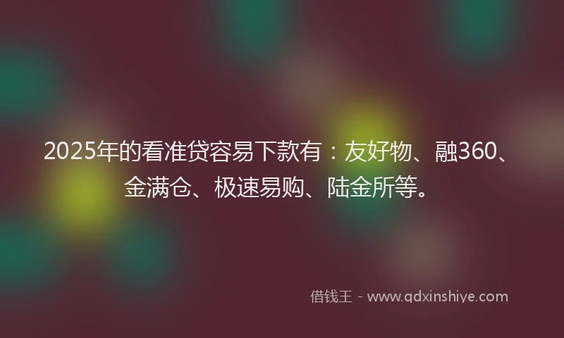 2025年的看准贷容易下款有：友好物、融360、金满仓、极速易购、陆金所等。