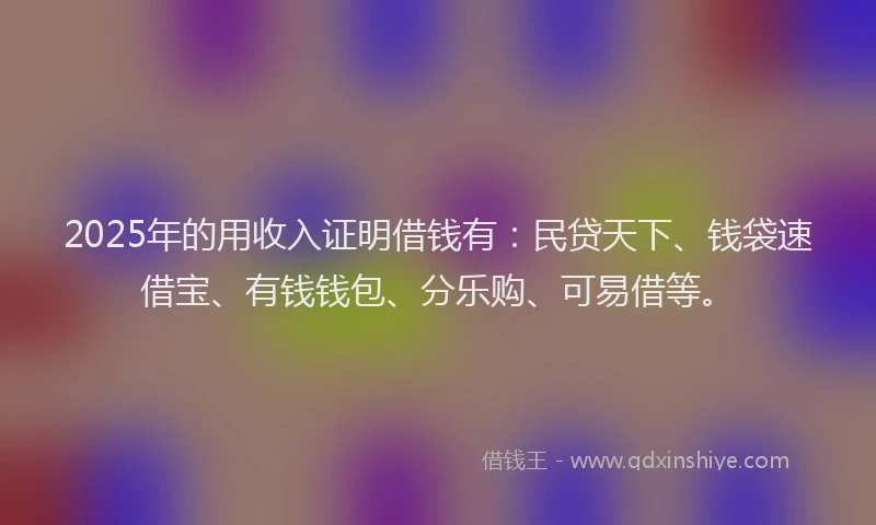 2025年的用收入证明借钱有：民贷天下、钱袋速借宝、有钱钱包、分乐购、可易借等。