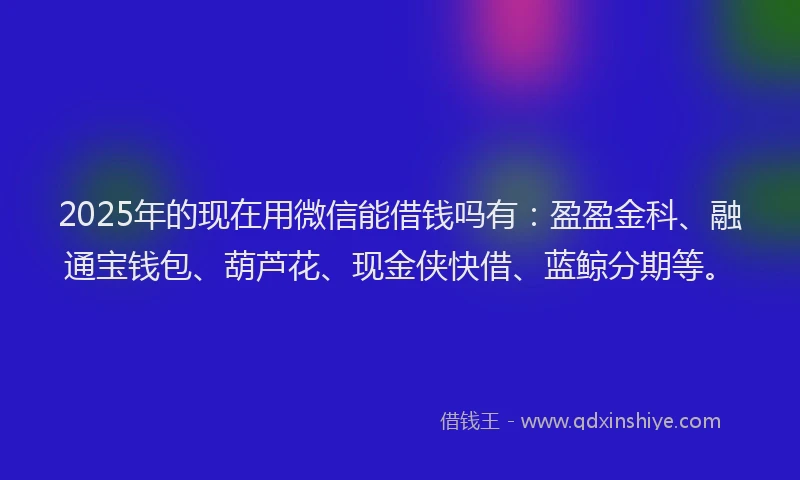 2025年的现在用微信能借钱吗有：盈盈金科、融通宝钱包、葫芦花、现金侠快借、蓝鲸分期等。