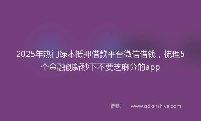 2025年热门绿本抵押借款平台微信借钱，梳理5个金融创新秒下不要芝麻分的app