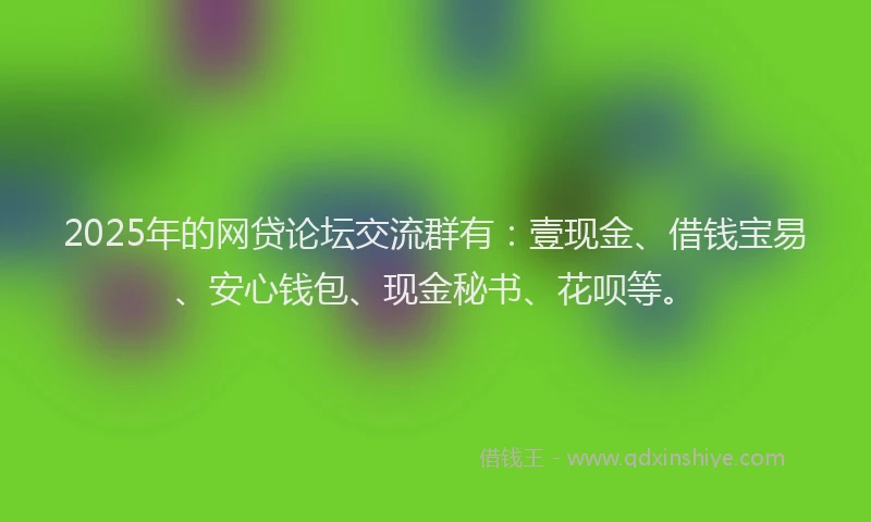 2025年的网贷论坛交流群有：壹现金、借钱宝易、安心钱包、现金秘书、花呗等。