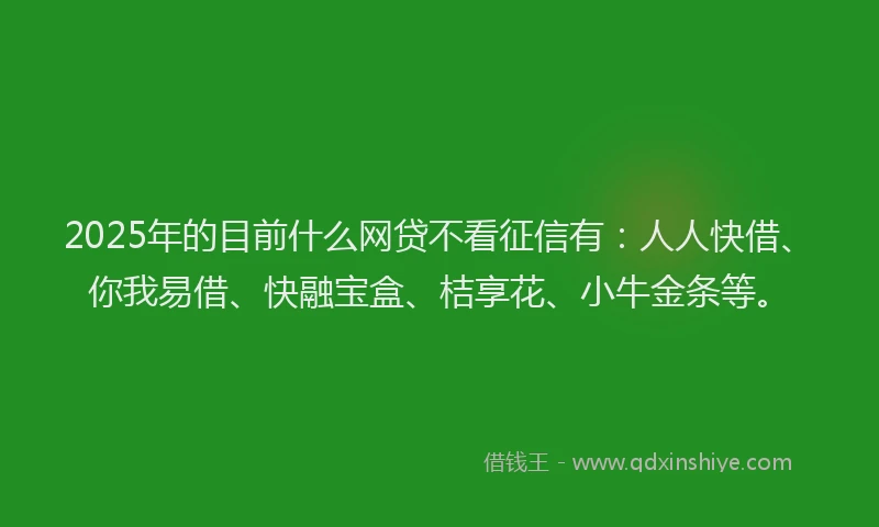 2025年的目前什么网贷不看征信有：人人快借、你我易借、快融宝盒、桔享花、小牛金条等。