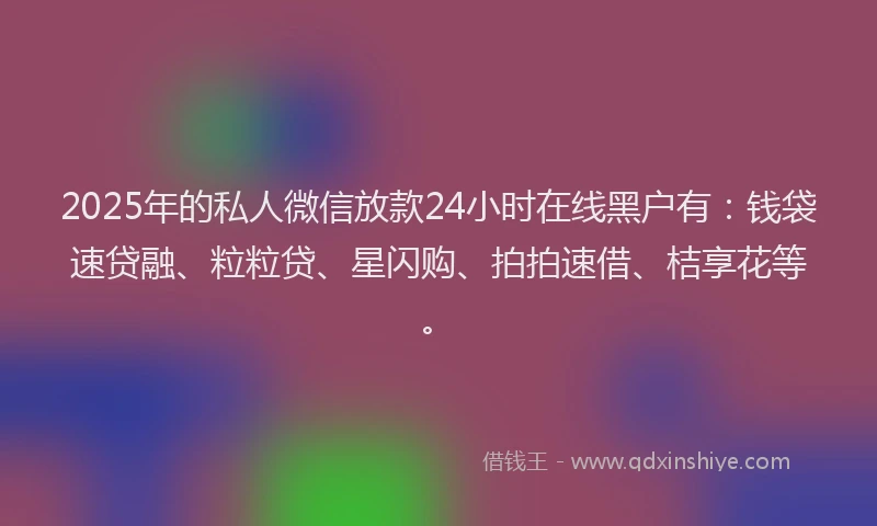 2025年的私人微信放款24小时在线黑户有：钱袋速贷融、粒粒贷、星闪购、拍拍速借、桔享花等。