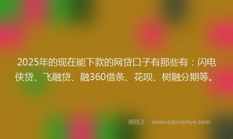 2025年的现在能下款的网贷口子有那些有：闪电侠贷、飞融贷、融360借条、花呗、树融分期等。
