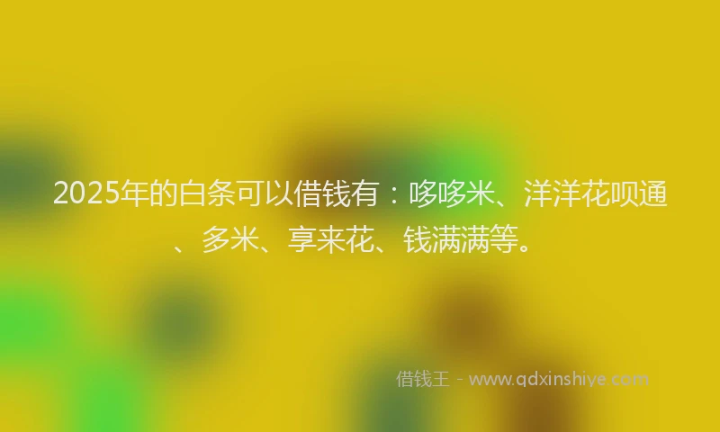 2025年的白条可以借钱有：哆哆米、洋洋花呗通、多米、享来花、钱满满等。