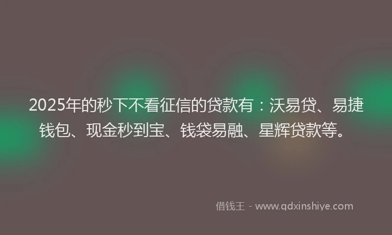 2025年的秒下不看征信的贷款有:沃易贷、易捷钱包、现金秒到宝、钱袋易融、星辉贷款等。