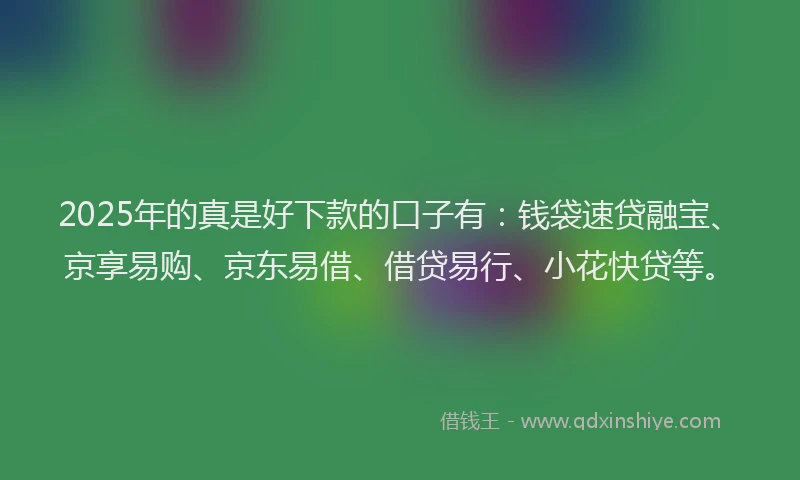 2025年的真是好下款的口子有:钱袋速贷融宝、京享易购、京东易借、借贷易行、小花快贷等。