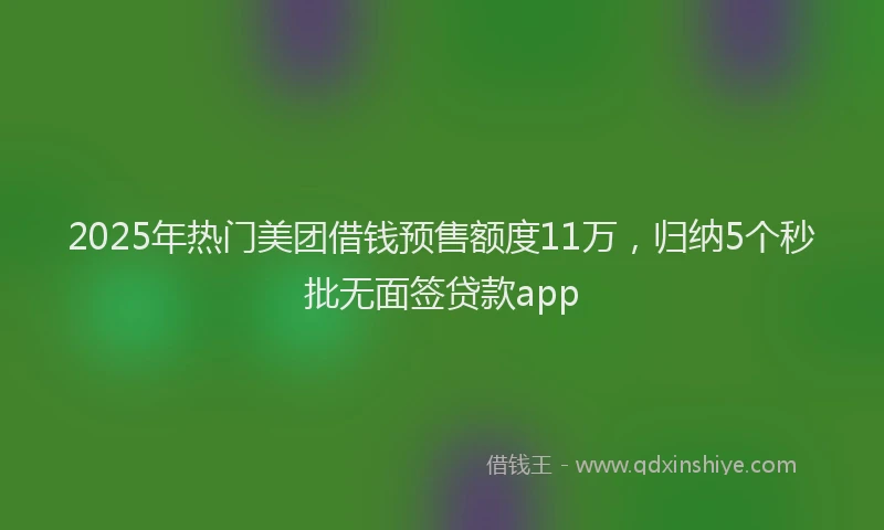 2025年热门美团借钱预售额度11万，归纳5个秒批无面签贷款app