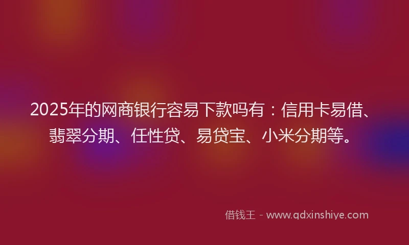 2025年的网商银行容易下款吗有:信用卡易借、翡翠分期、任性贷、易贷宝、小米分期等。