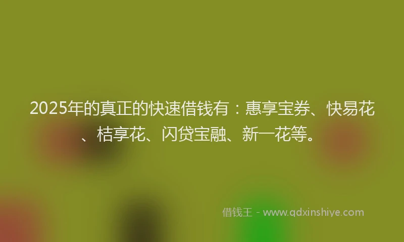 2025年的真正的快速借钱有：惠享宝券、快易花、桔享花、闪贷宝融、新一花等。