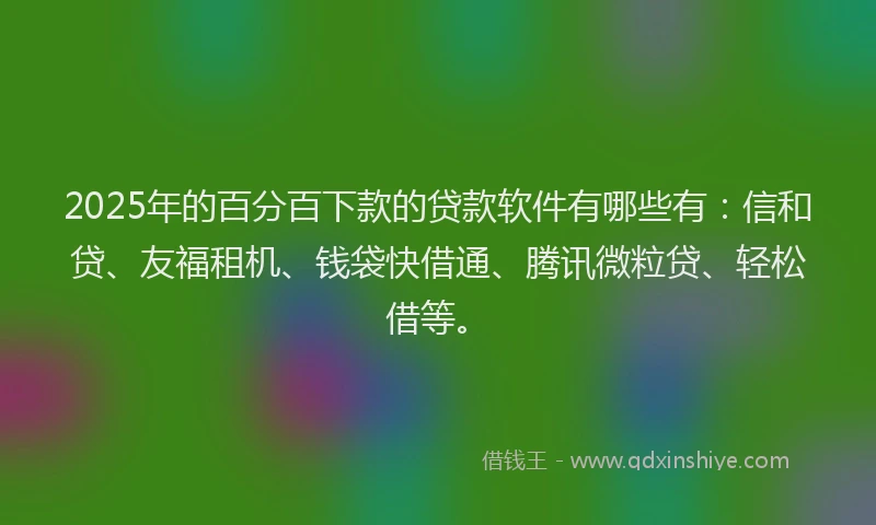 2025年的百分百下款的贷款软件有哪些有：信和贷、友福租机、钱袋快借通、腾讯微粒贷、轻松借等。
