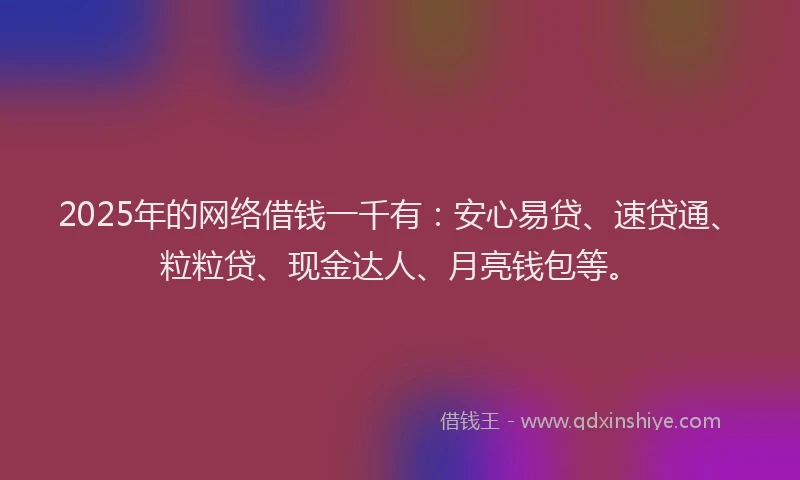 2025年的网络借钱一千有：安心易贷、速贷通、粒粒贷、现金达人、月亮钱包等。