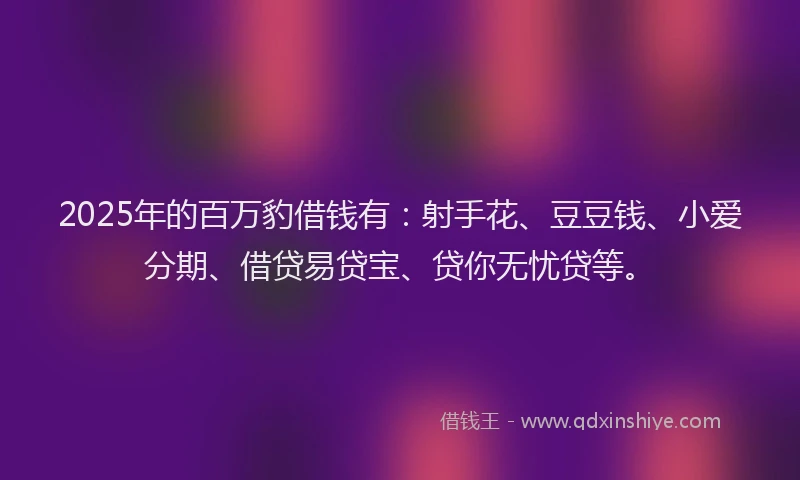 2025年的百万豹借钱有：射手花、豆豆钱、小爱分期、借贷易贷宝、贷你无忧贷等。