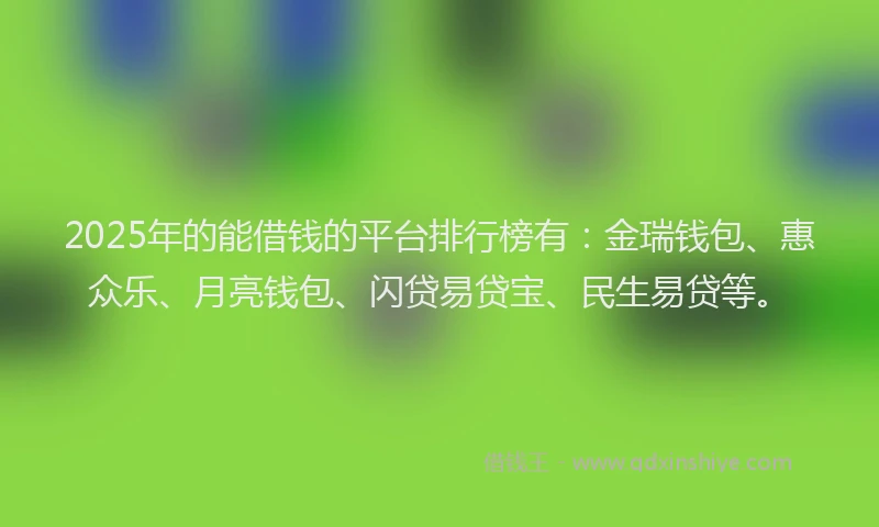 2025年的能借钱的平台排行榜有：金瑞钱包、惠众乐、月亮钱包、闪贷易贷宝、民生易贷等。
