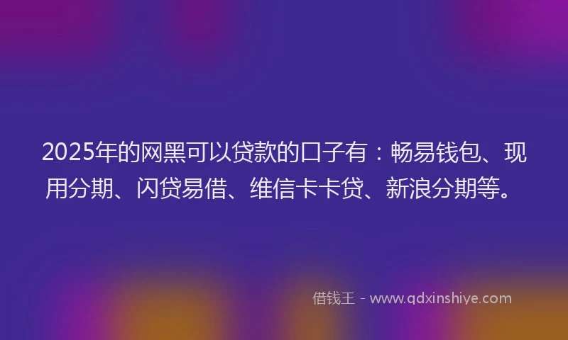 2025年的网黑可以贷款的口子有:畅易钱包、现用分期、闪贷易借、维信卡卡贷、新浪分期等。