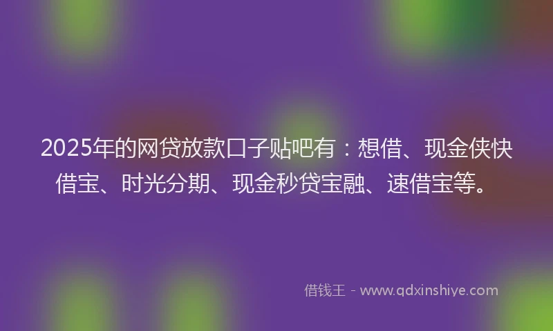 2025年的网贷放款口子贴吧有：想借、现金侠快借宝、时光分期、现金秒贷宝融、速借宝等。