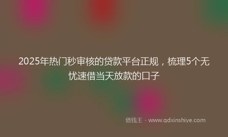 2025年热门秒审核的贷款平台正规，梳理5个无忧速借当天放款的口子