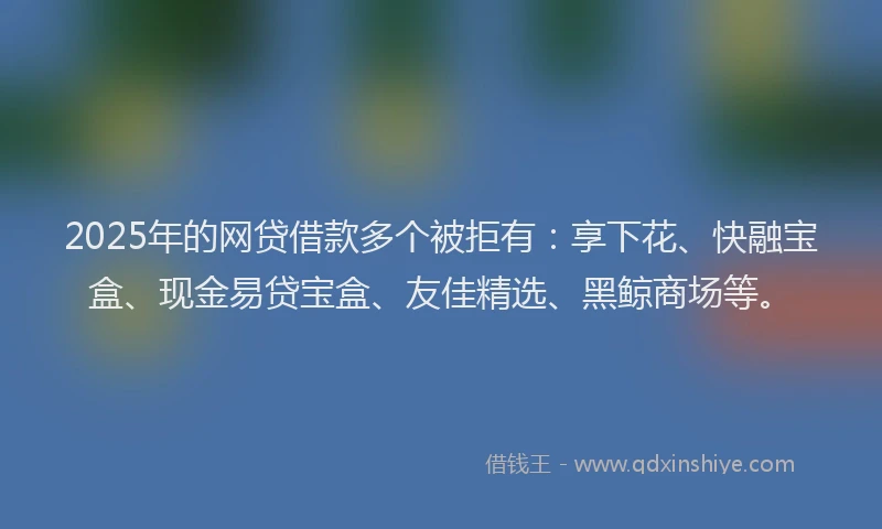 2025年的网贷借款多个被拒有：享下花、快融宝盒、现金易贷宝盒、友佳精选、黑鲸商场等。