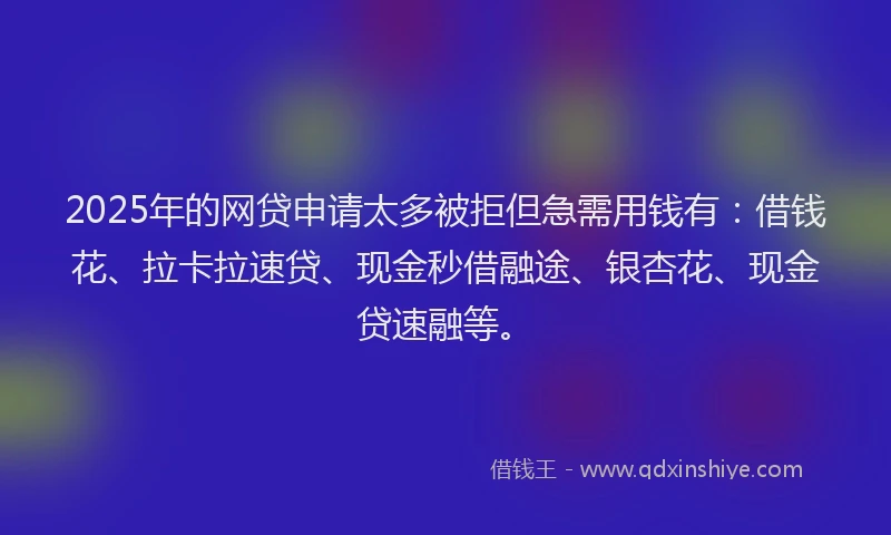 2025年的网贷申请太多被拒但急需用钱有：借钱花、拉卡拉速贷、现金秒借融途、银杏花、现金贷速融等。