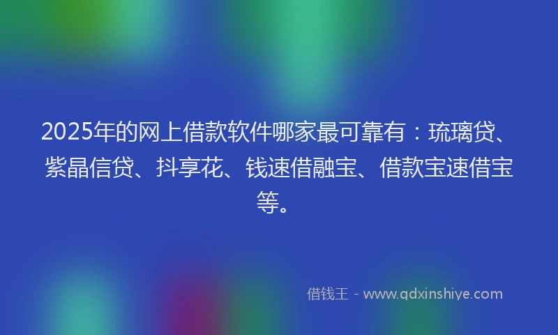 2025年的网上借款软件哪家最可靠有：琉璃贷、紫晶信贷、抖享花、钱速借融宝、借款宝速借宝等。