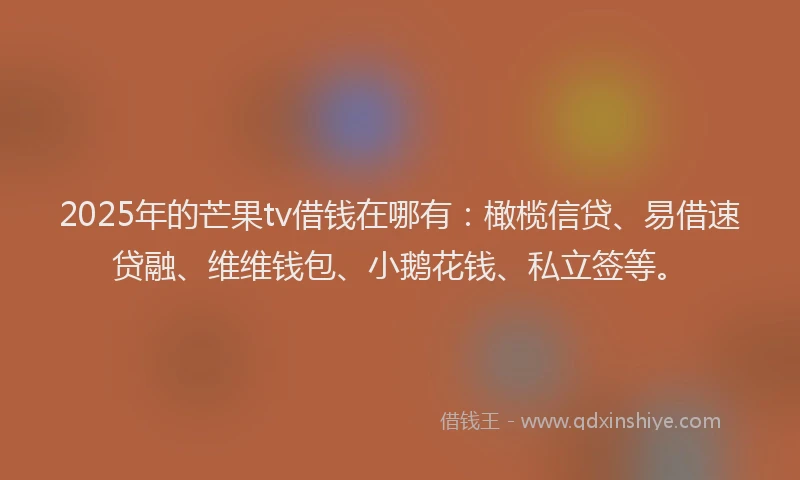 2025年的芒果tv借钱在哪有：橄榄信贷、易借速贷融、维维钱包、小鹅花钱、私立签等。