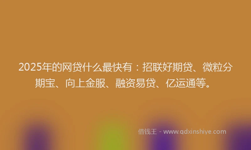 2025年的网贷什么最快有：招联好期贷、微粒分期宝、向上金服、融资易贷、亿运通等。