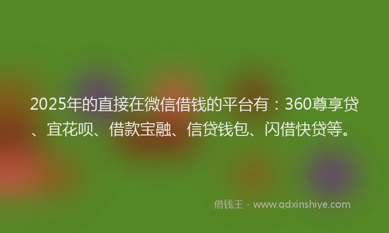 2025年的直接在微信借钱的平台有:360尊享贷、宜花呗、借款宝融、信贷钱包、闪借快贷等。