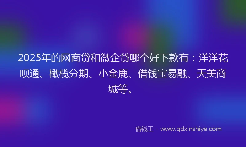 2025年的网商贷和微企贷哪个好下款有：洋洋花呗通、橄榄分期、小金鹿、借钱宝易融、天美商城等。